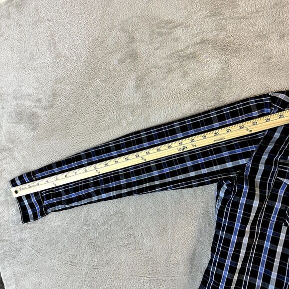 7 Diamonds Midnight Love Affair Button Down Navy Blue Plaid Men's Slim M Shirt - Picture 14 of 16